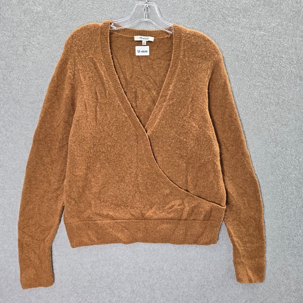 Madewell Women Sweater Medium Brown Faux Wrap Merino Wool Alpaca Blend Pullover